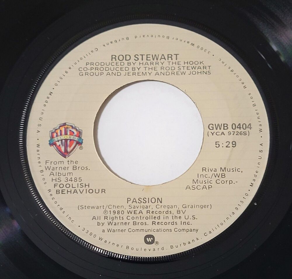 Rod Stewart 45 RPM "Passion / Somebody Special" Warner Bros. NM Rock '80s